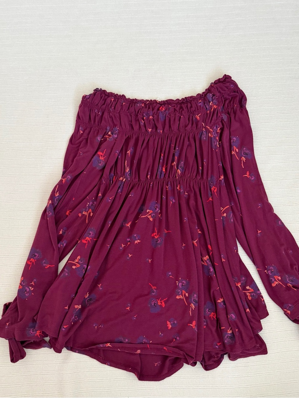 Free People Lana Smocked Off the Shoulder Tunic Top Cloud Berry Purple Large